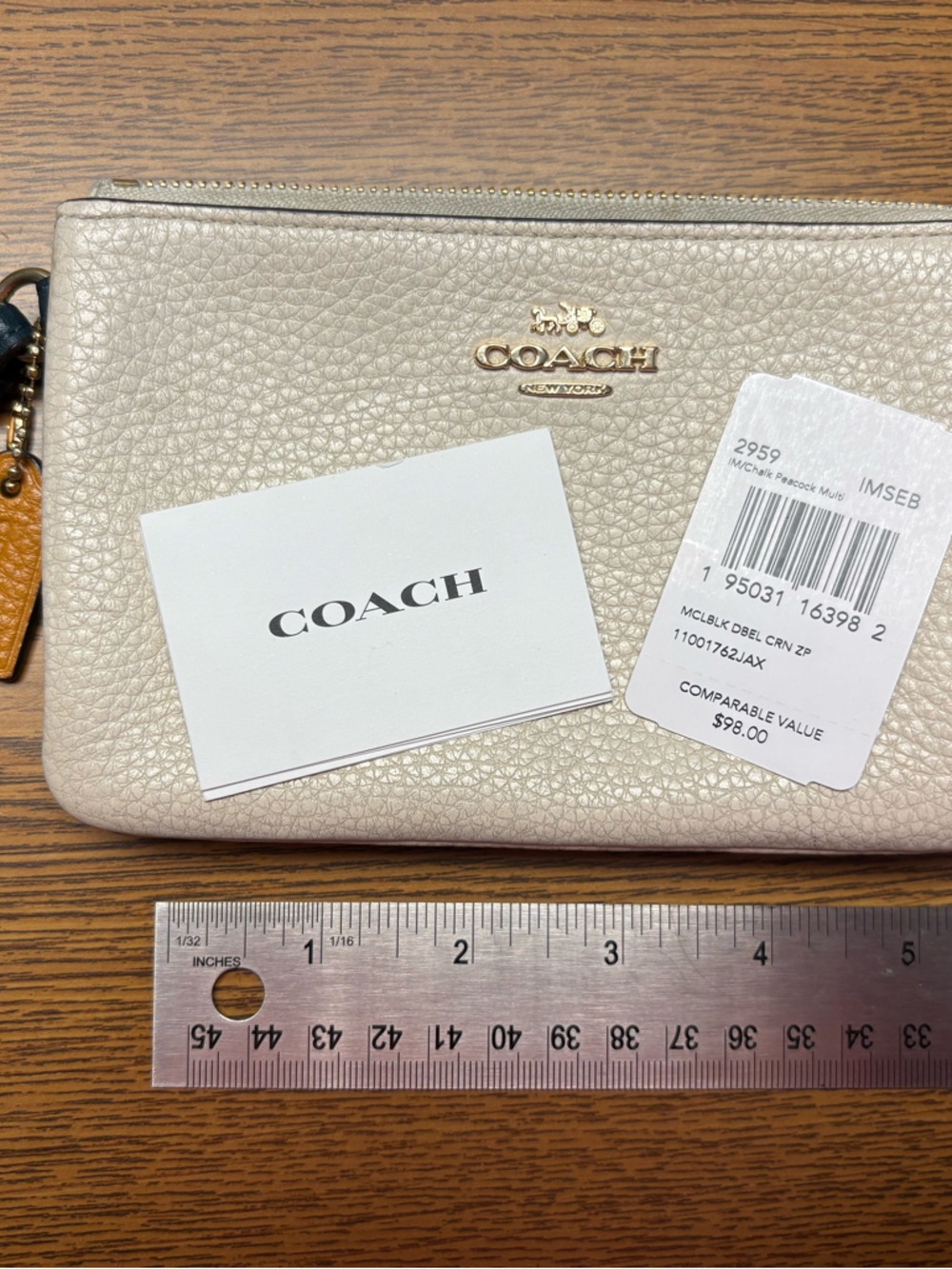 Coach Metallic Pebbled Leather Wristlet - Pearl/Gold